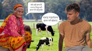 नातिलाइ गाइगोठमा काम गर्न बोलाउनेलाइ हजुरआमा ले लखेट्नुभो😂 ||Nepali prank||bikram phuyal #hajuraama