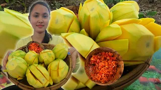 ញ៉ាំស្វាយជាមួយនឹងអំបិលម្ទេសហិរឆ្ងាញ់ណាស់, Eat mango with salt and pepper, very delicious