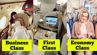 Difference Between Business  Economy And First Class In Hindi | Food In Airplane | 1st Class Seat