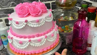 How To Make Pink Colour Flower Cake  Strawberry Cake Decorating idea 🎂#minhajcakemaster #cakedesign