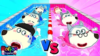 Desafío épico rosa vs azul en la piscina con la familia Wolfoo 💖💙 @WolfooenEspanolCanalOficial