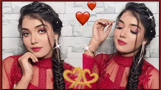 Valentine's Day Special Makeup & Hairdo's Tutorial | Glowy Makeup For Wedding Guest | Glory Gust