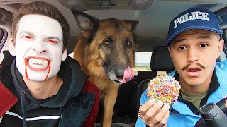 Cop Surprises Vampire Puppy With Car Ride Chase!