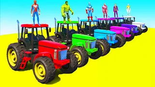 Homem-Aranha Parkour com Limusines Tratores Motos Ônibus Carros na pista de obstáculos - Gta GTA 5