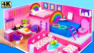 How To Make Pink Miniature House from Cardboard (Easy) ❤️ DIY Miniature Cardboard House # 451