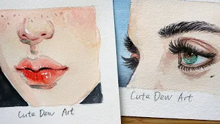 Easy watercolor tutorials |    How to paint mouth and eyes