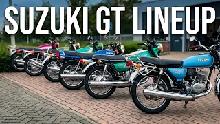 SUZUKI GT125, GT250, GT250 X7, GT380, GT550, GT750 Line-up.