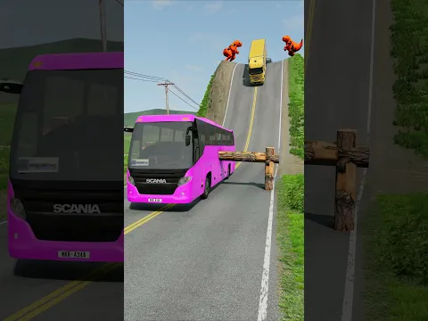 Buses & Cargo Trucks vs Logs Trap - BeamNG.Drive #shorts #beamngdrive #bus