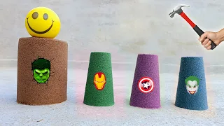 Sand Satisfying Video Making 5 Coca Cola Balloons iron Man, jokar, Avenger, Hulk Bead Sand Drop ASMR