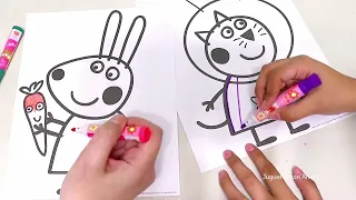 Coloreamos dibujos de Peppa Pig y jugamos con sus figuras