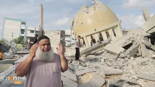 People Inspect Ruins of a Mosque Destroyed in Israeli Airstrikes | News9