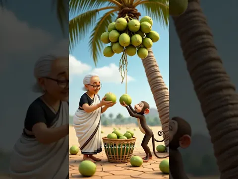 Grandma and the monkey planted a coconut tree 🌴🥥 tree was destroyed 😭 #ai #monkey #grandmother