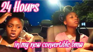 24 Hour Challenge Overnight in My New Convertible BMW Car | Living in My Car for 24 Hours
