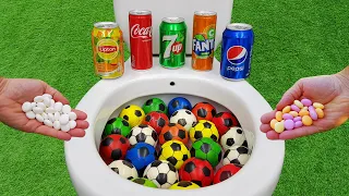 Football VS Fruity Mentos, Coca Cola, Pepsi, 7UP, Fanta, Lipton and Mentos in the toilet
