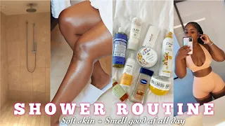MY SHOWER & BODYCARE ROUTINE 2021 | SOFT GLOWY SKIN + FEMININE HYGIENE TIPS + SMELL GOOD AF ALL DAY
