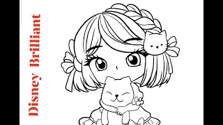 Kawaii Girl with Little Kitten Relaxing and Creative Coloring l Disney Brilliant