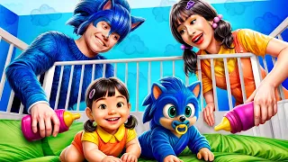 ¡Me Adoptaron la Muñeca del Juego del Calamar y Super Sonic! ¡Juego del Calamar vs Sonic!