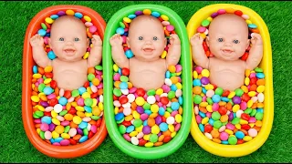 Full of 3 Rainbow BathTubs Candy with M&M's & Magic Slime Cutting Video