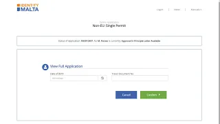 IDENTITY Malta Single Permit log in & Application Summary + Approval in Principle letter