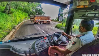 VOLVO B11R I-SHIFT 14.5 AMAZING DRIVING IN HAIRPIN BEND GHAT ROAD BY EXTREMELY SKILLED KSRTC DRIVER🔥