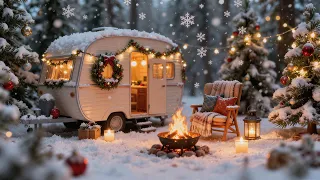 Winter Jazz Cabin ❄️🔥 — Solo Camping Trailer, Cozy Fire & Snowy Christmas Ambience