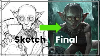 How I Made Gollum Fan Art with 3D and Photoshop | Full Process