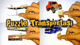 Puzzle Transportasi Udara dan Darat, Pesawat terbang, Kereta api, Truk oleng, Bus telolet