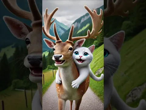 Cute cat rescued the poor little deer🔥 #cutecat #ai #deer #catlover #kitten #funny #cute #its4u